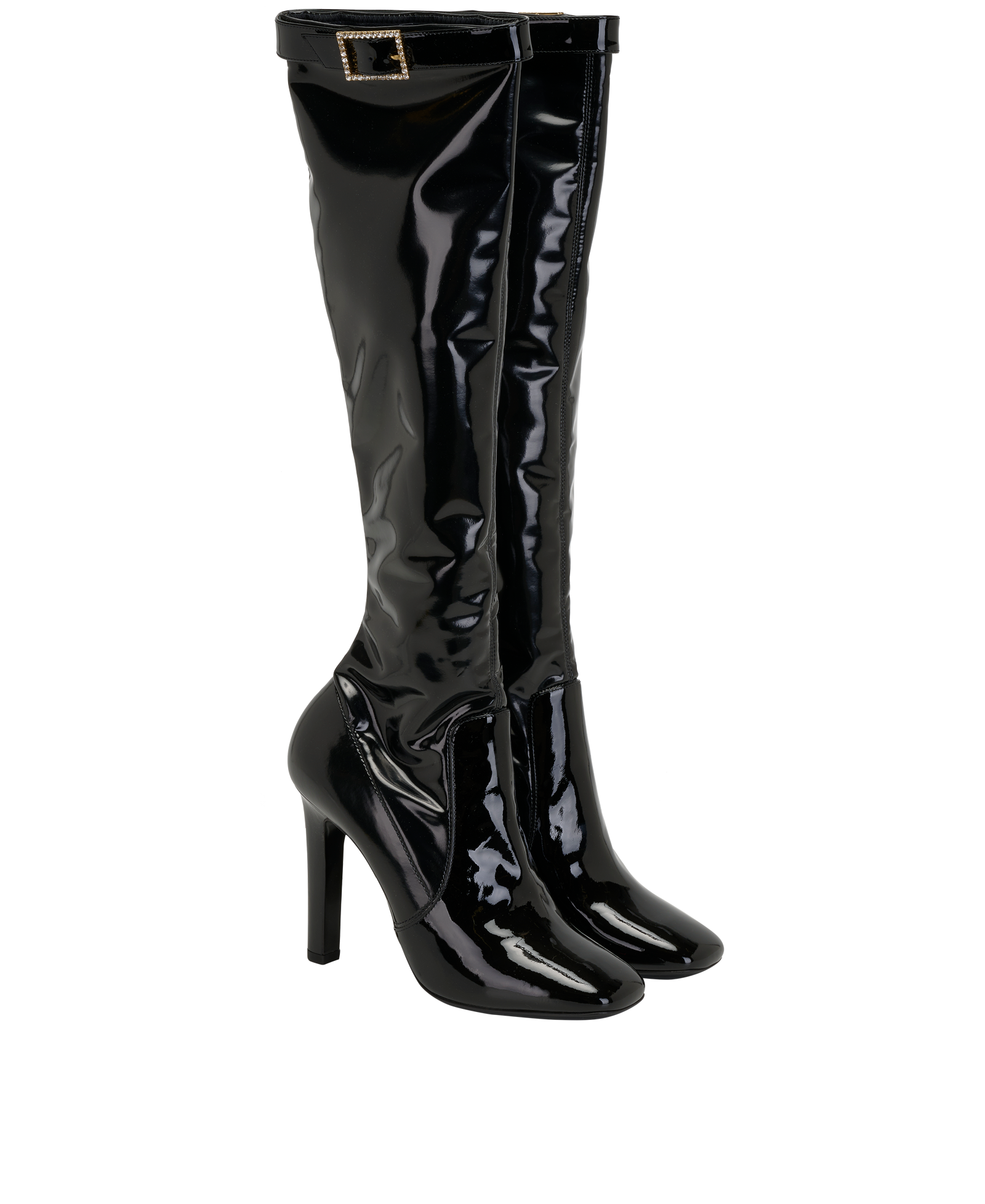 Saint Laurent Elle Knee-High Boots, &pound;450, Shoes, Black, Patent Leather, Side view