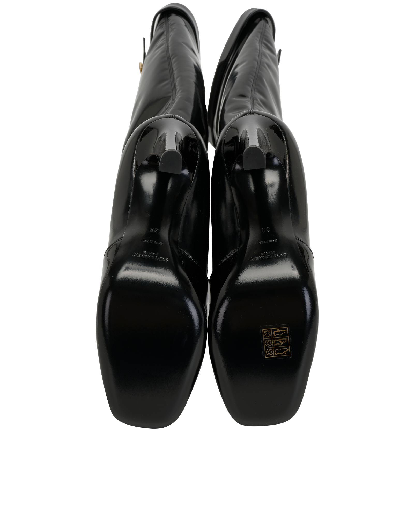 Saint Laurent Elle Knee-High Boots, &pound;450, Shoes, Black, Patent Leather, Top view