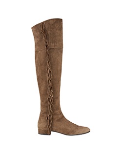 Saint Laurent Fringed Over The Knee Boots, Suede, Brown, UK 8, DB