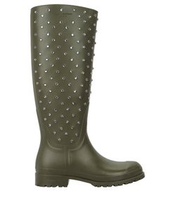 Saint Laurent Crystal Rain Boots, Green, Rubber, UK 6, 3*