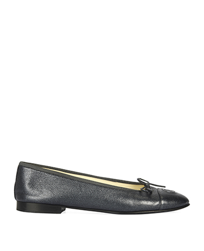 Chanel Metallic Blue Leather Ballerinas, front view