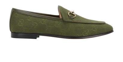 Gucci Jordaan Loafers, &pound;395, Shoes, Green, Canvas, Front view
