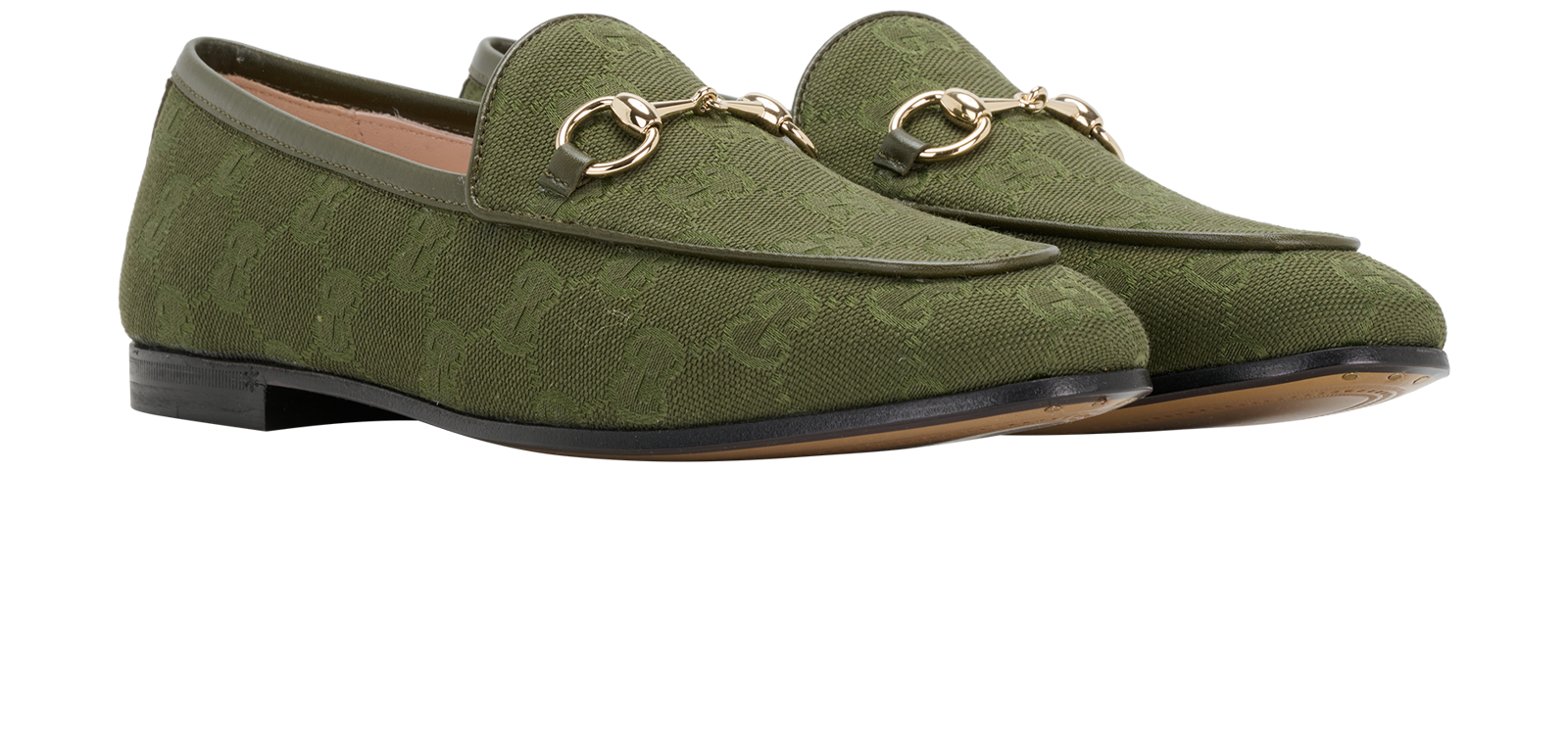 Gucci Jordaan Loafers, &pound;395, Shoes, Green, Canvas, Side view