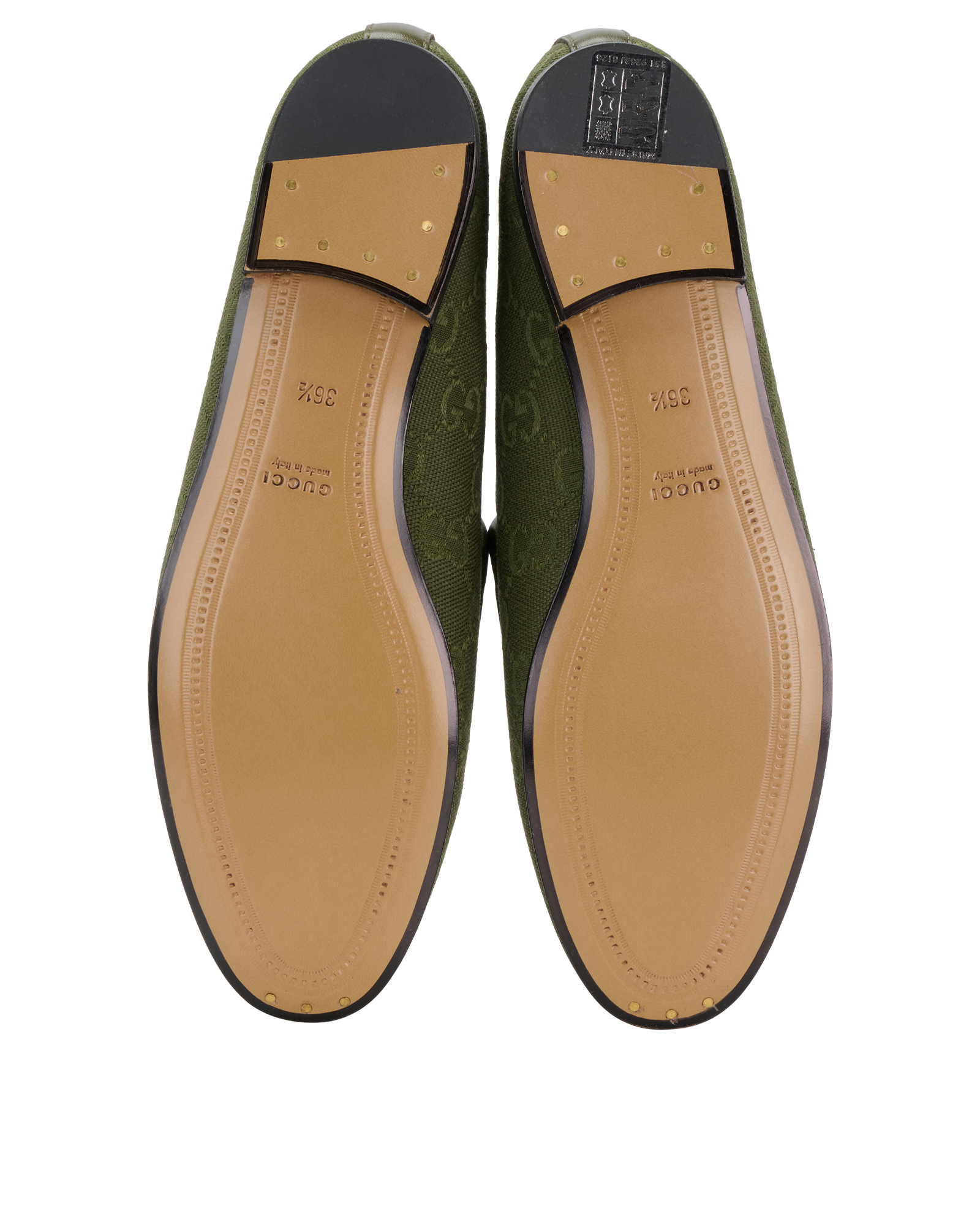 Gucci Jordaan Loafers, &pound;395, Shoes, Green, Canvas, Top view