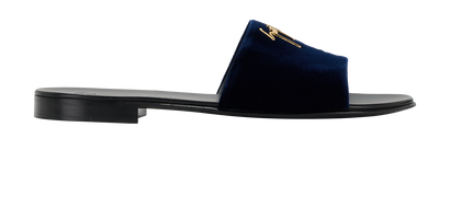 Giuseppe Zanotti Logo Slides, &pound;150, Shoes, Navy, Velvet, Front view