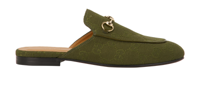 Gucci Princetown Slippers, &pound;295, Shoes, Green, Canvas, Front view