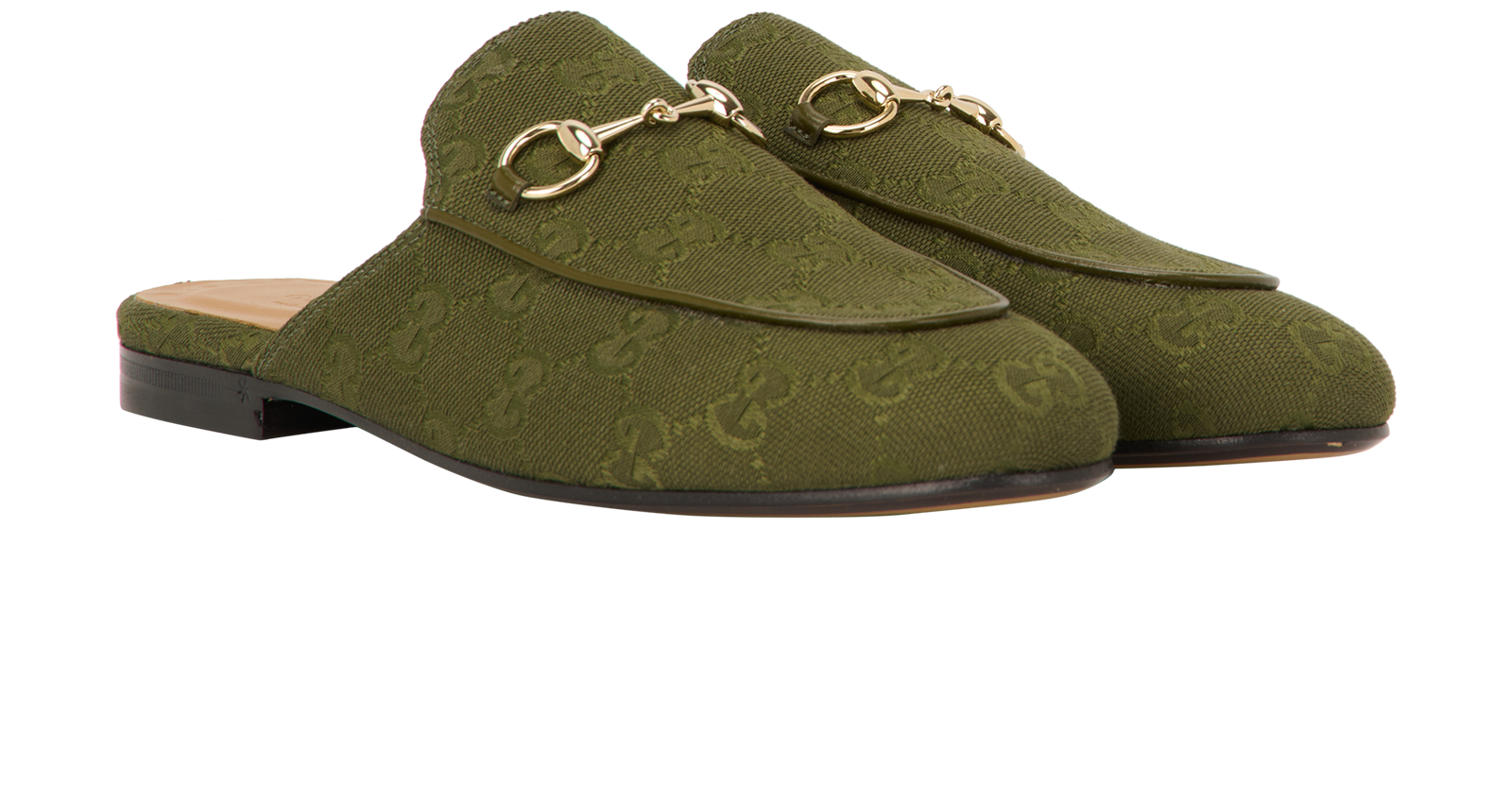 Gucci Princetown Slippers, &pound;295, Shoes, Green, Canvas, Side view