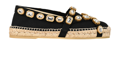 Gucci Pepita Espadrilles, £220, Shoes, Black, Canvas/Crystal, Front view