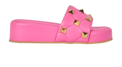 Valentino Rockstud Platform Slides, front view
