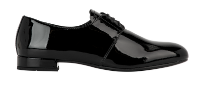 Prada Lace Up Shoes, &pound;295, Shoes, Black, Patent Leather, Front view