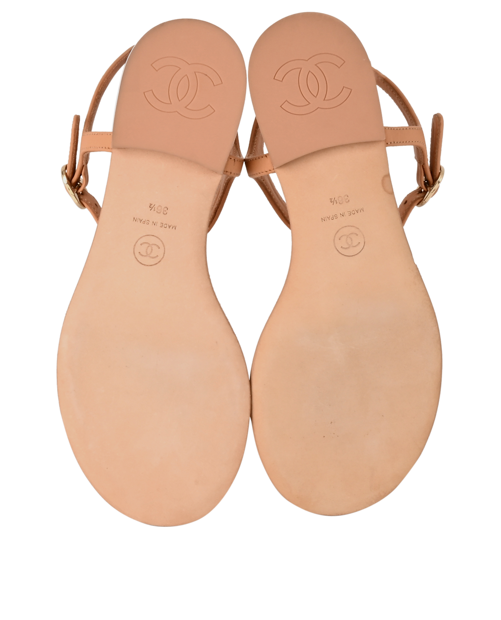 Chanel CC T Strap Sandals, &pound;420, Shoes, Beige, Fabric/Leather, Top view