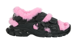 Balenciaga Contrast Strap Sandals, Fabric/Faux Fur,Pink/Black,UK6,DB/B,3*