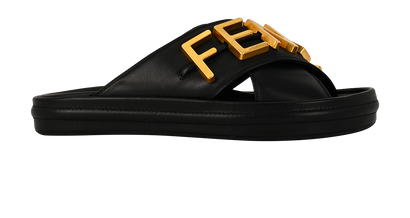 Fendi Fendigraphy Slide Sandals, &pound;320, Shoes, Black, Leather, Front view
