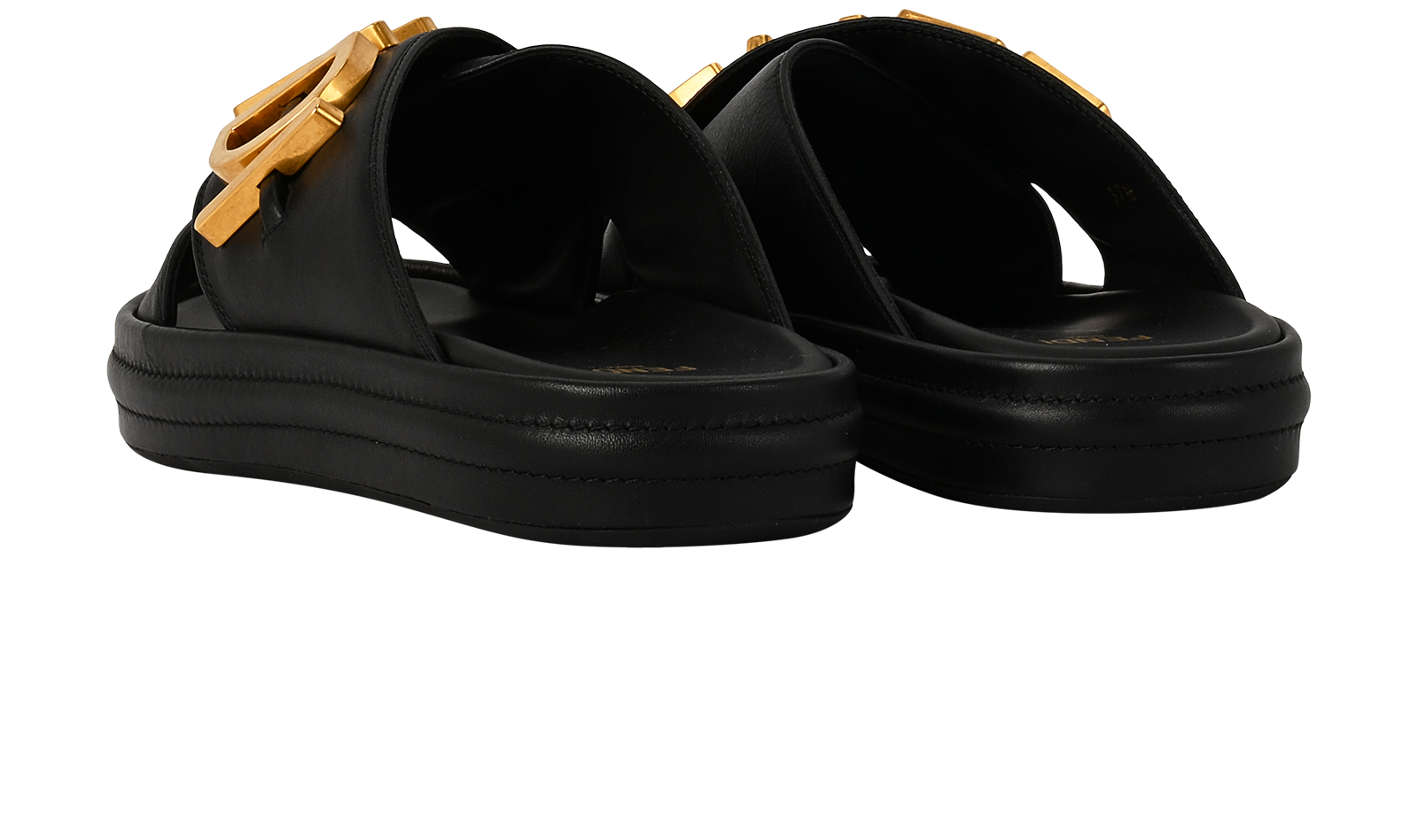 Fendi Fendigraphy Slide Sandals, &pound;320, Shoes, Black, Leather, Back view