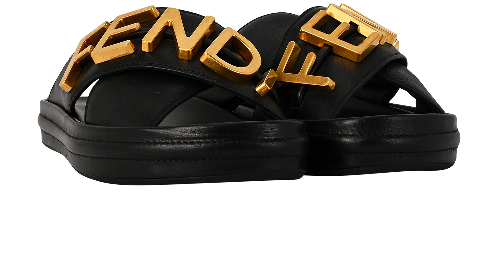Fendi Fendigraphy Slide Sandals, &pound;320, Shoes, Black, Leather, Side view