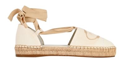 Prada Lace Up Espadrilles, £250, Shoes, Cream, Canvas, Front view