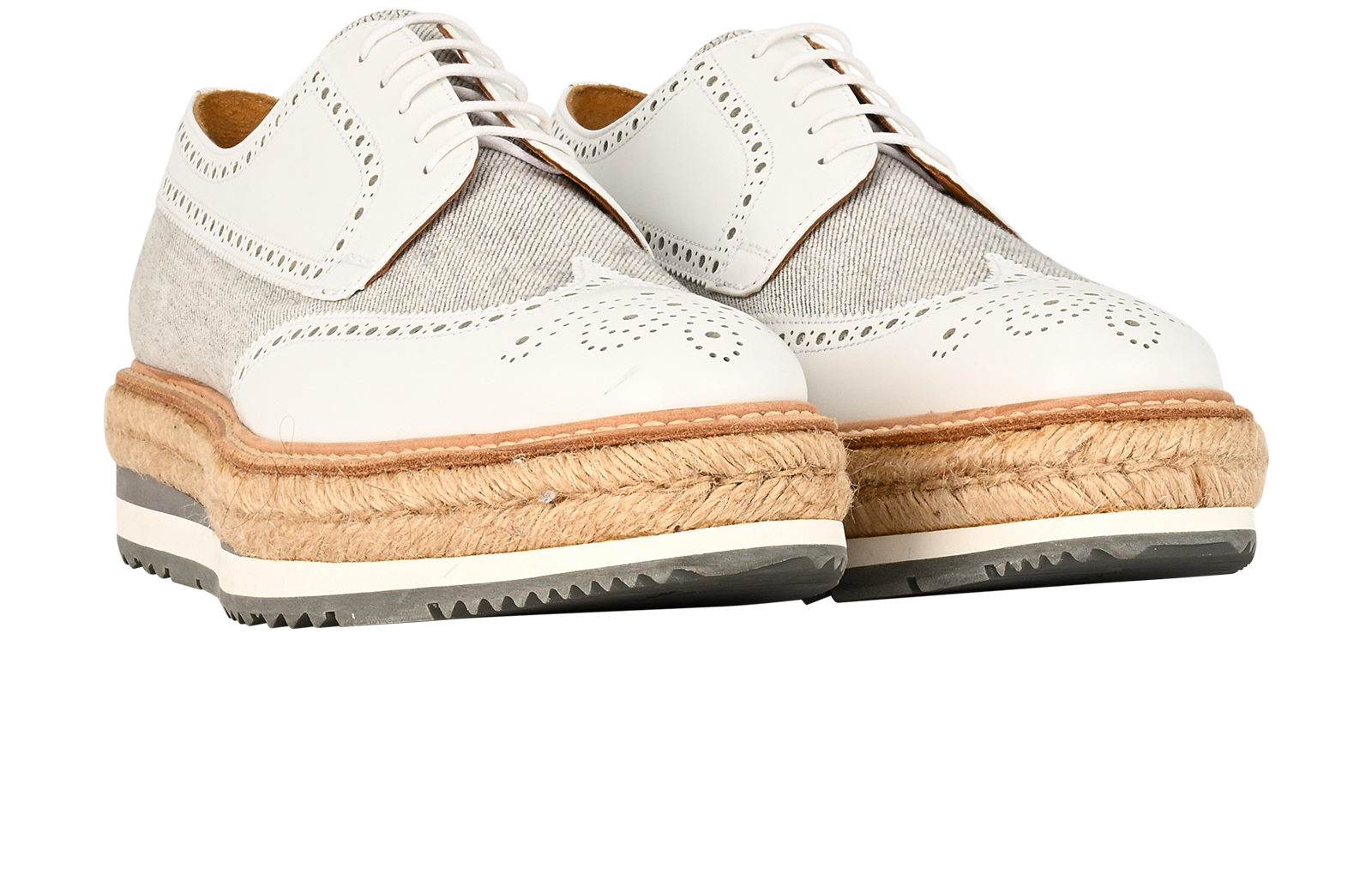 Prada Brogues, &pound;225, Shoes, Grey/White, Canvas/Leather, Side view