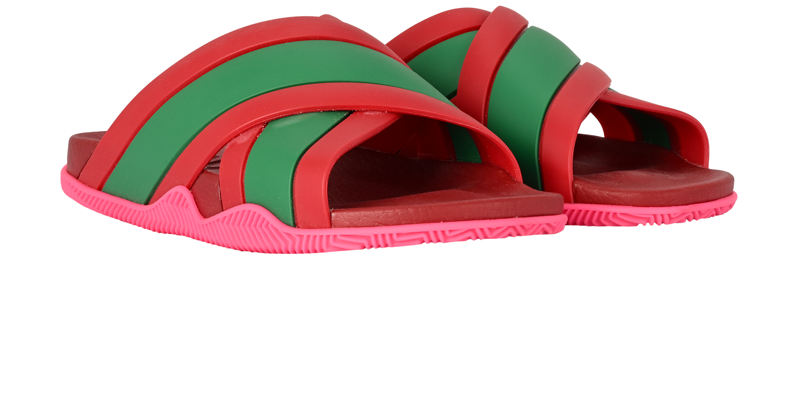 Gucci Web Pool Slides, &pound;220, Shoes, Green/Pink/Red, Rubber, Side view