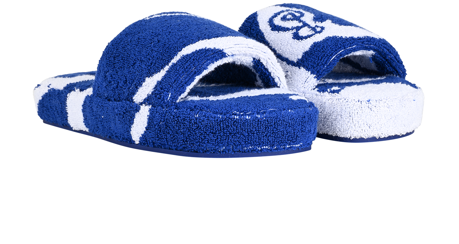 Burberry Towelling Sliders, &pound;80, Shoes, Blue/White, Fabric, Side view