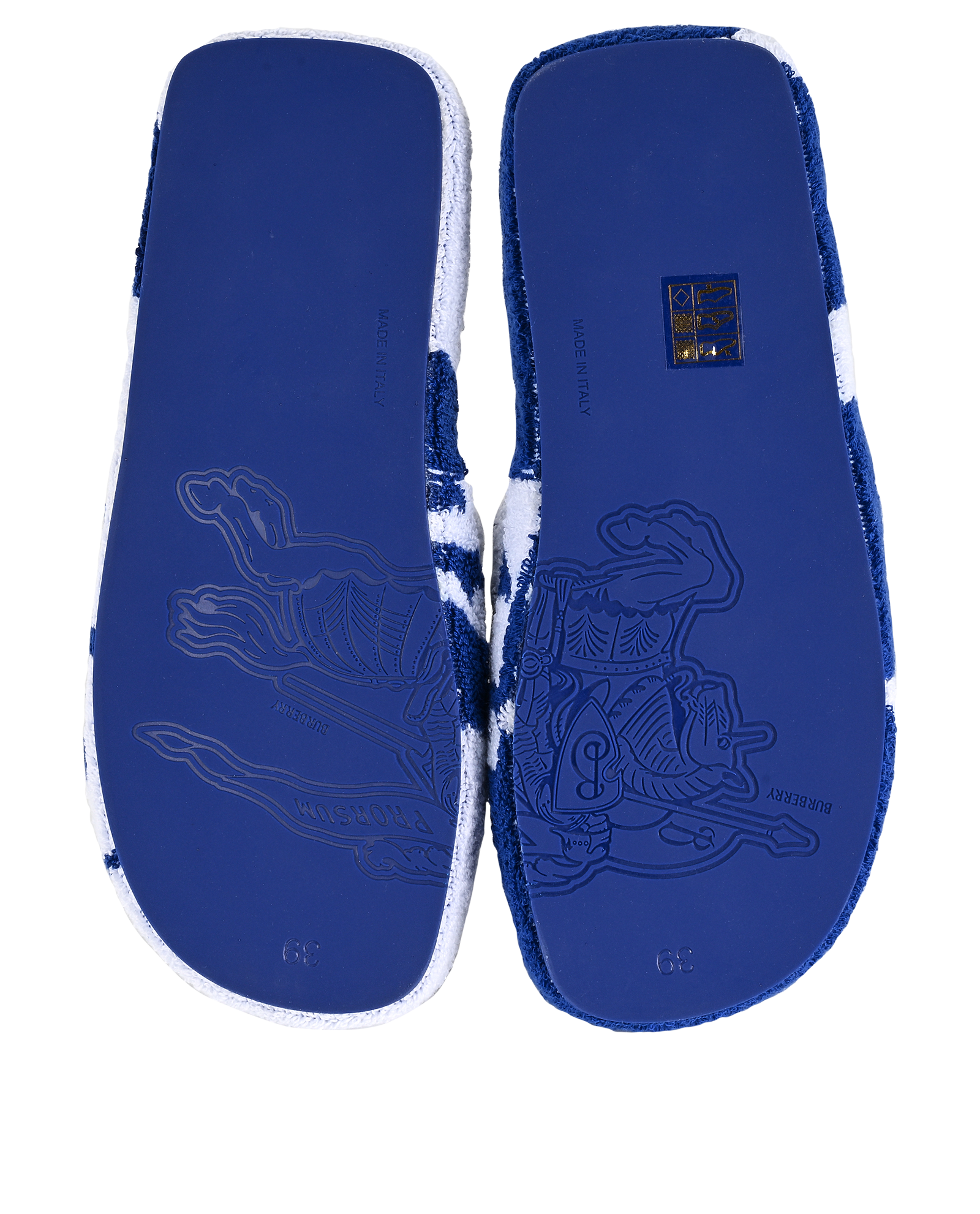 Burberry Towelling Sliders, &pound;80, Shoes, Blue/White, Fabric, Top view