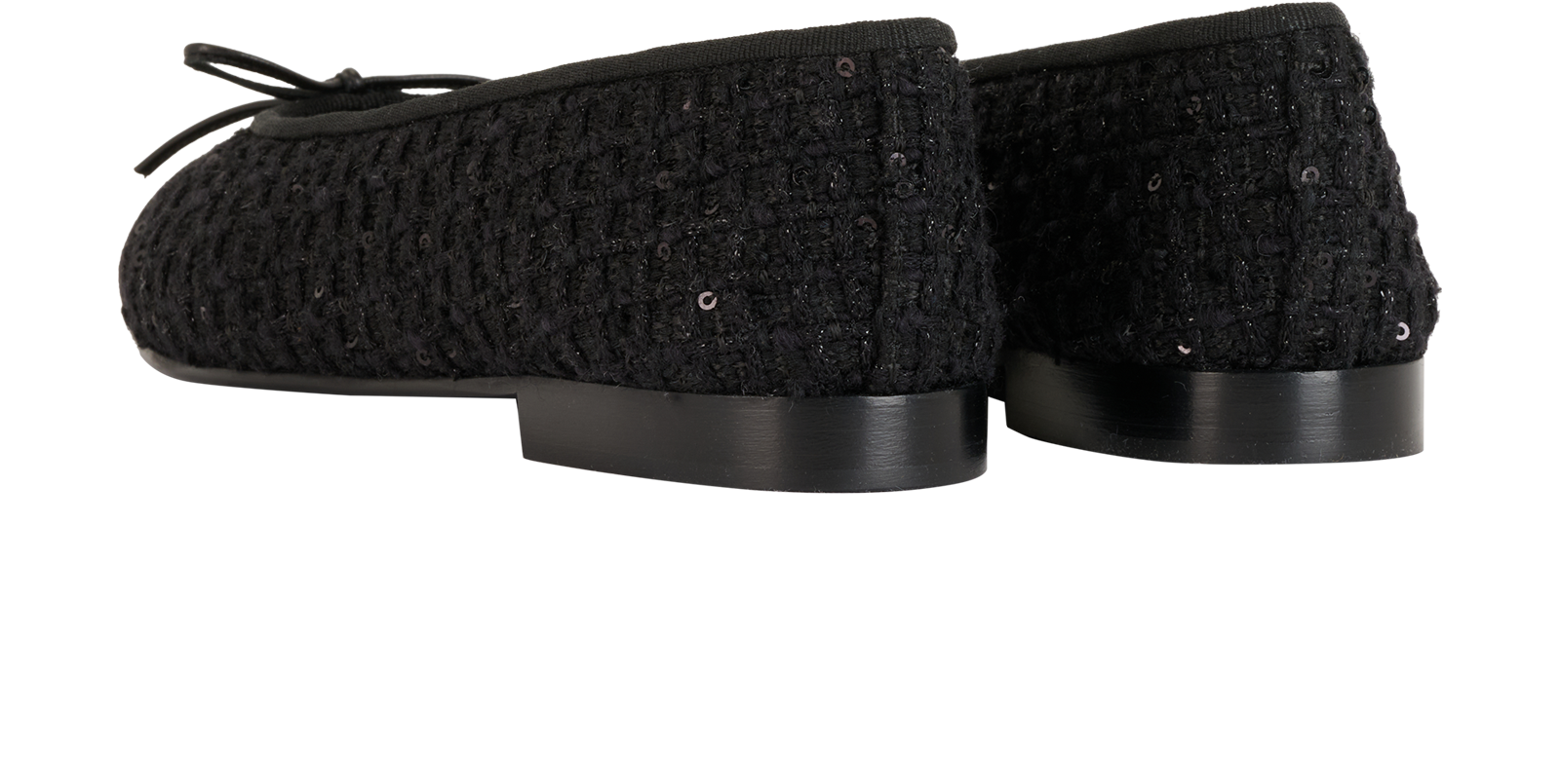 Chanel Sequin & Tweed Ballet Flats, &pound;695, Shoes, Black, Fabric/Patent Leather, Back view