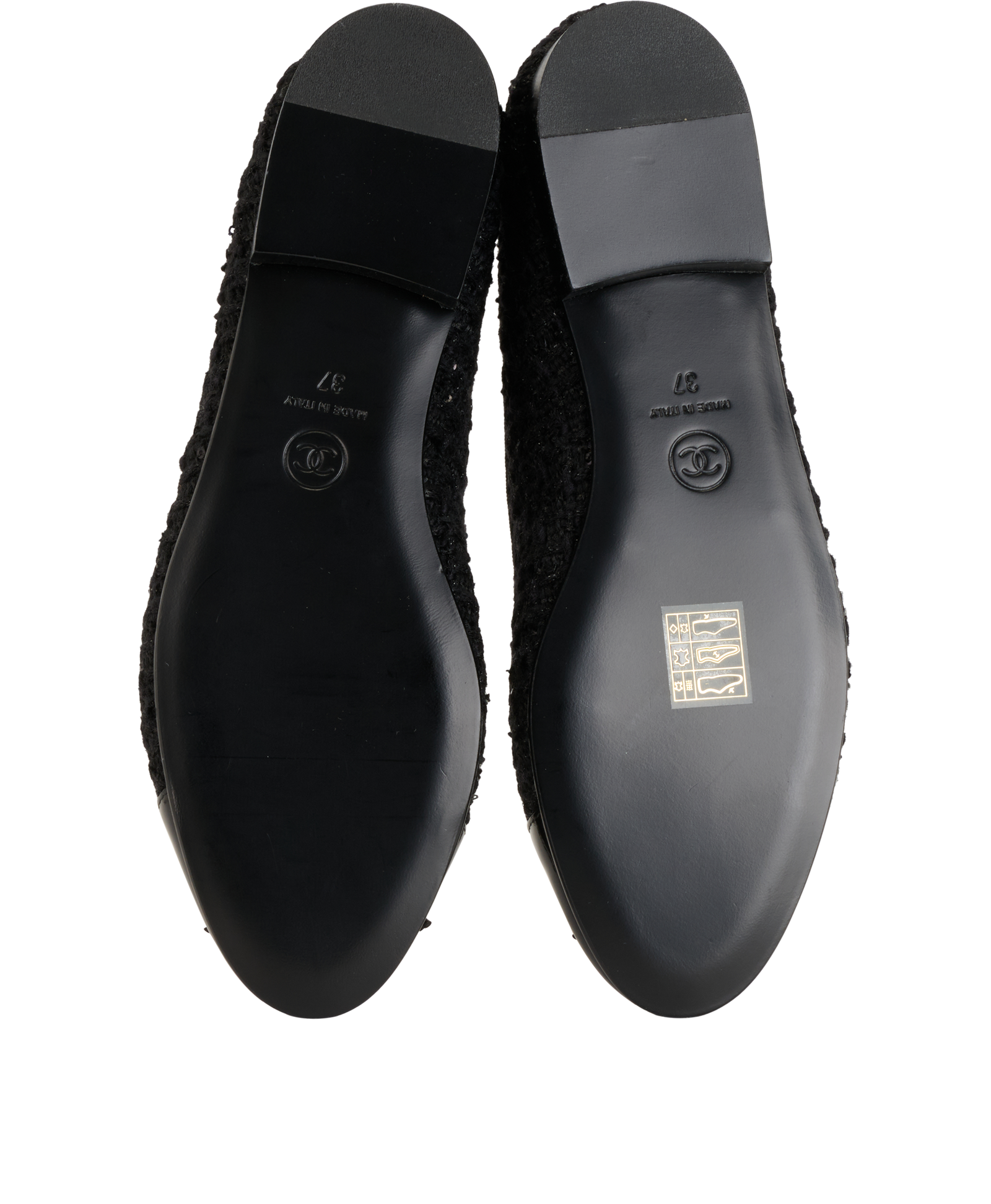 Chanel Sequin & Tweed Ballet Flats, &pound;695, Shoes, Black, Fabric/Patent Leather, Top view