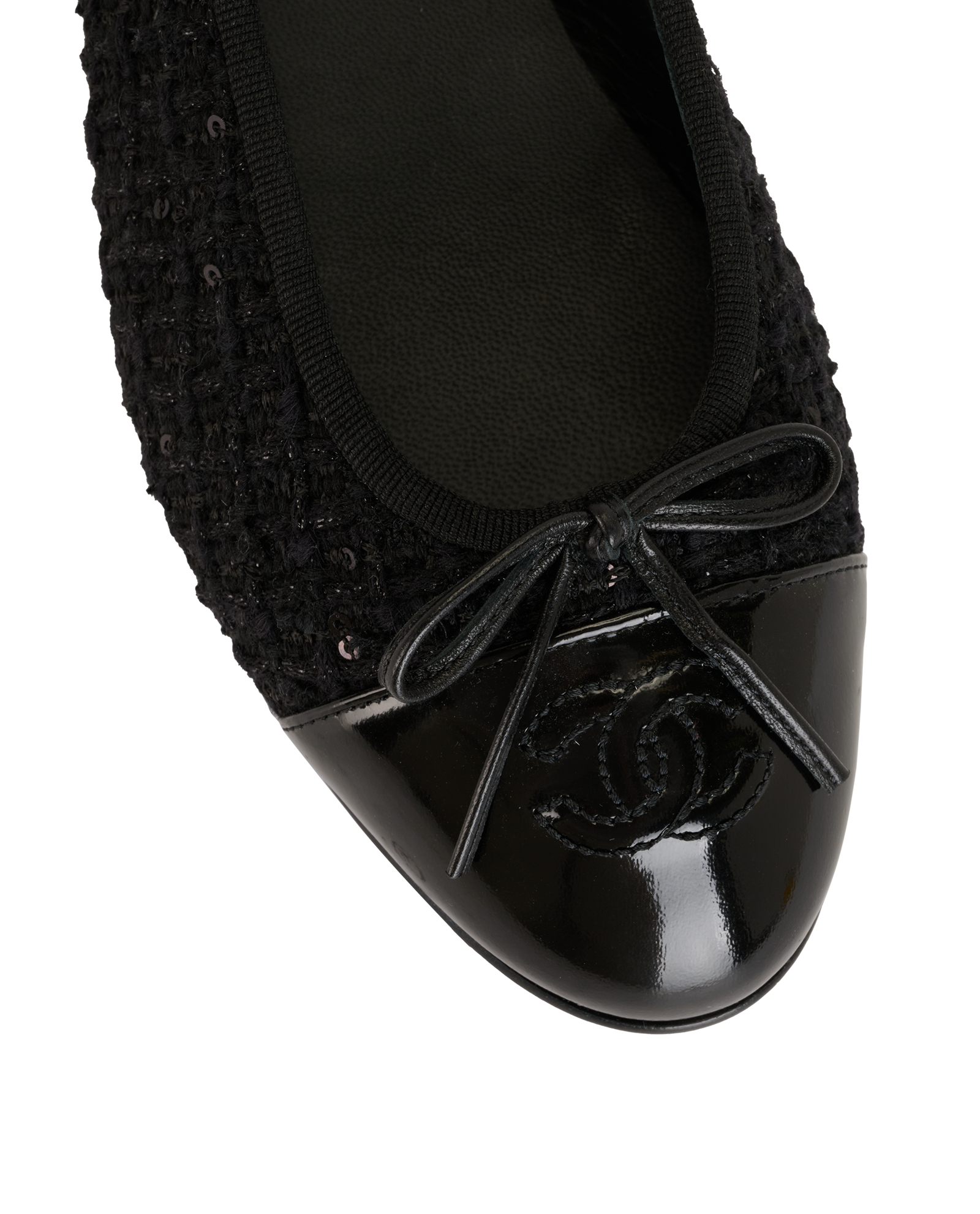 Chanel Sequin & Tweed Ballet Flats, &pound;695, Shoes, Black, Fabric/Patent Leather, Other view