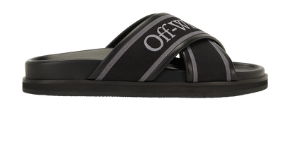 Off-White Cloud Criss-Cross Slides, &pound;175, Shoes, Black, Leather, Front view