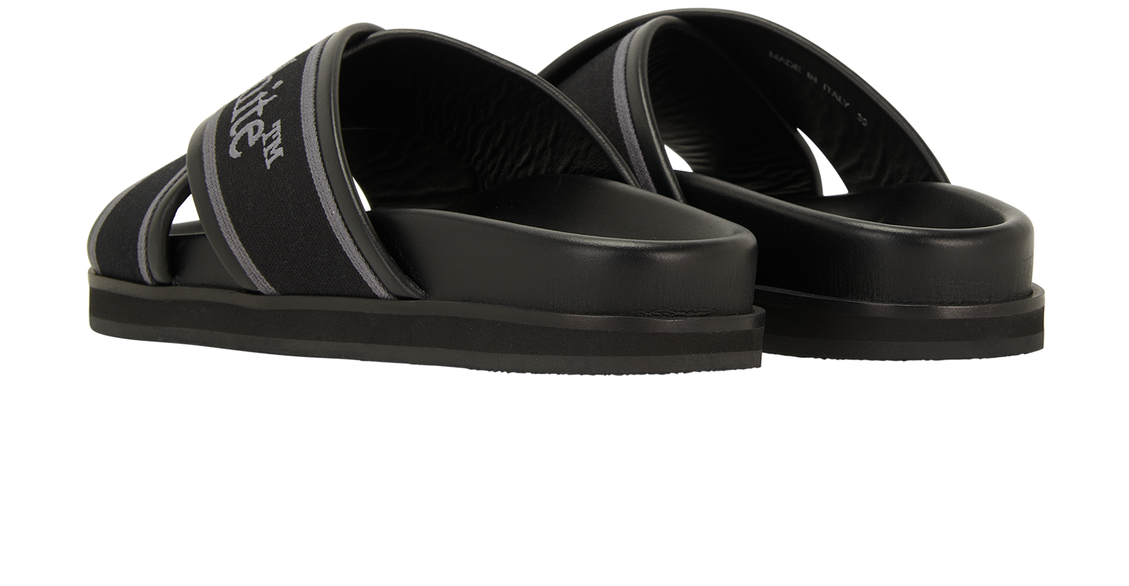 Off-White Cloud Criss-Cross Slides, &pound;175, Shoes, Black, Leather, Back view