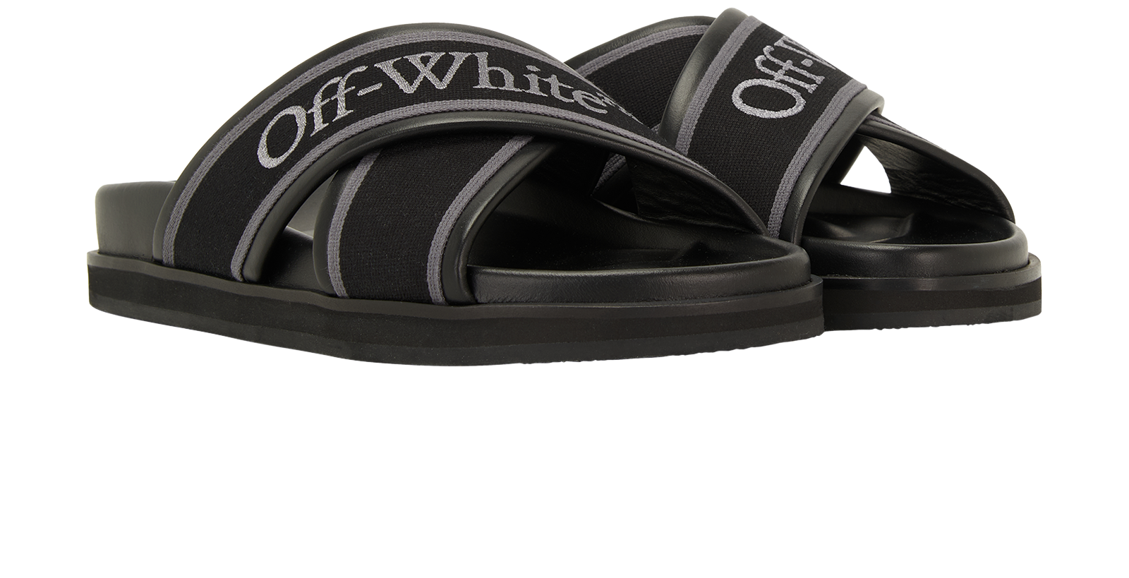 Off-White Cloud Criss-Cross Slides, &pound;175, Shoes, Black, Leather, Side view