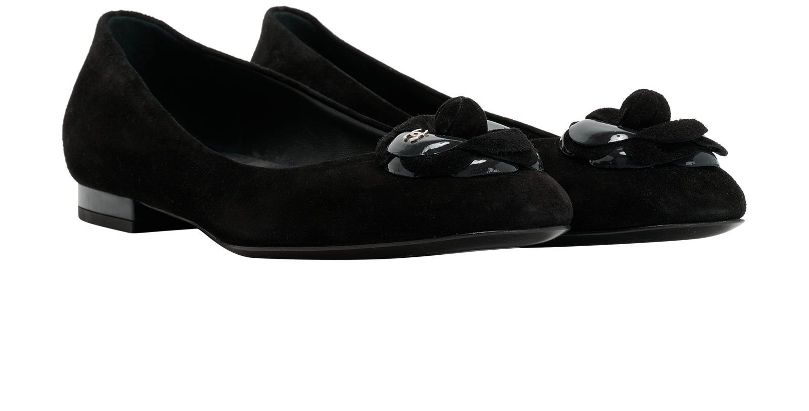 Chanel Camellia CC Ballet Flats, &pound;595, Shoes, Black, Suede, Side view