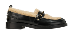 Valentino Rockstud Loafers, Leather/Shearling, Blk/Beige, UK4, B/DB, 3*