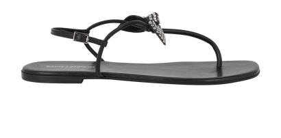 Saint Laurent Embellished Bow Thong Sandals, &pound;350, Shoes, Black, Leather, Front view