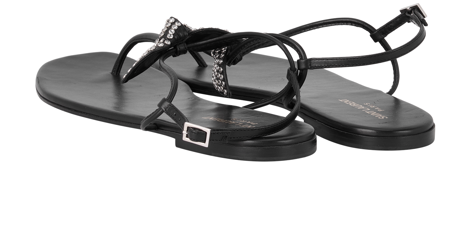 Saint Laurent Embellished Bow Thong Sandals, &pound;350, Shoes, Black, Leather, Back view