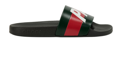 Gucci X Palace Web Slides, &pound;130, Shoes, Black/Green/Red, Rubber, Front view