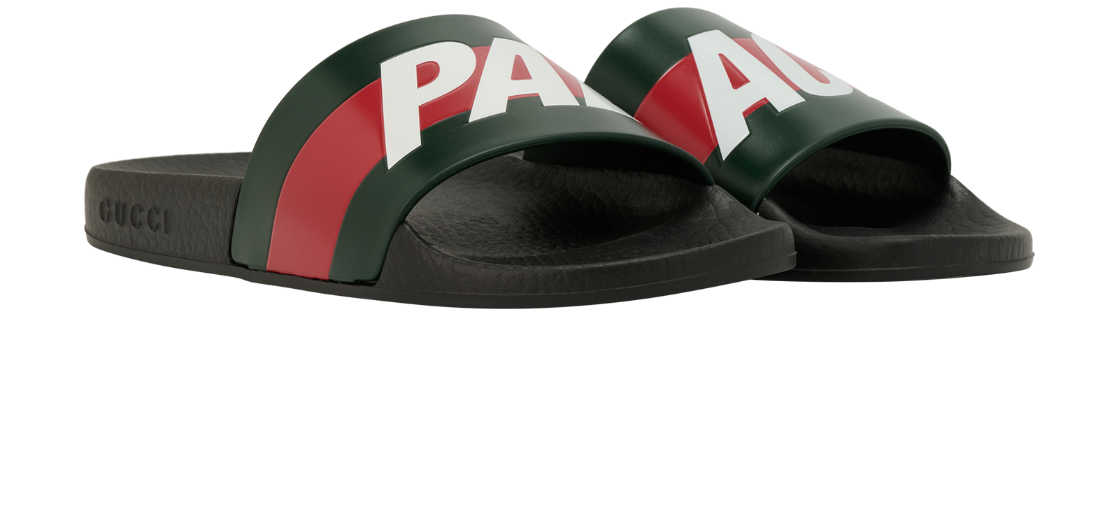Gucci X Palace Web Slides, &pound;130, Shoes, Black/Green/Red, Rubber, Side view