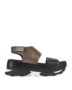 Marni Platform Sandals, Leather, Black/Olive, UK 7
