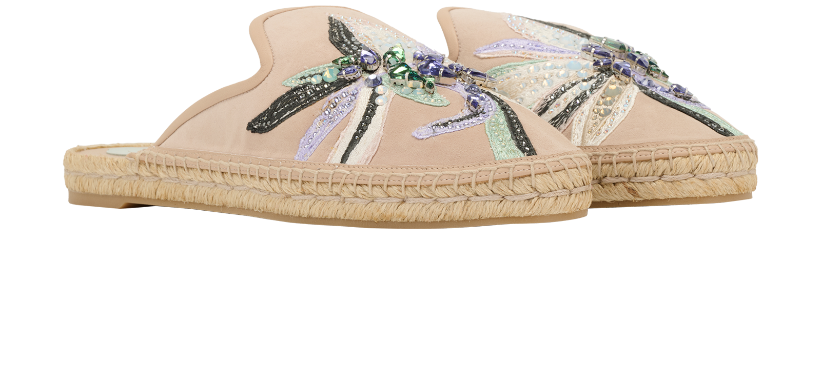 Rene Caovilla Embellished Flat Mules, &pound;250, Shoes, Beige, Suede, Side view