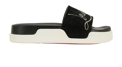 Christian Louboutin Pool Slides, &pound;220, Shoes, Black, Suede, Front view