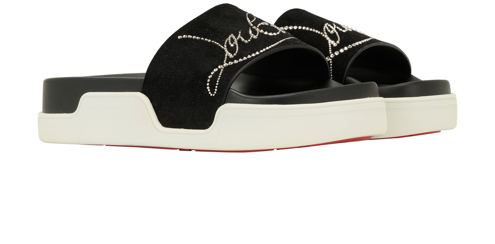 Christian Louboutin Pool Slides, &pound;220, Shoes, Black, Suede, Side view