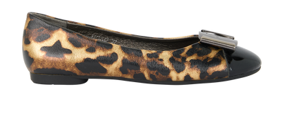 Salvatore Ferragamo Leopard Ballet Flats, £150, Shoes, Black/Gold, Leather, Front view