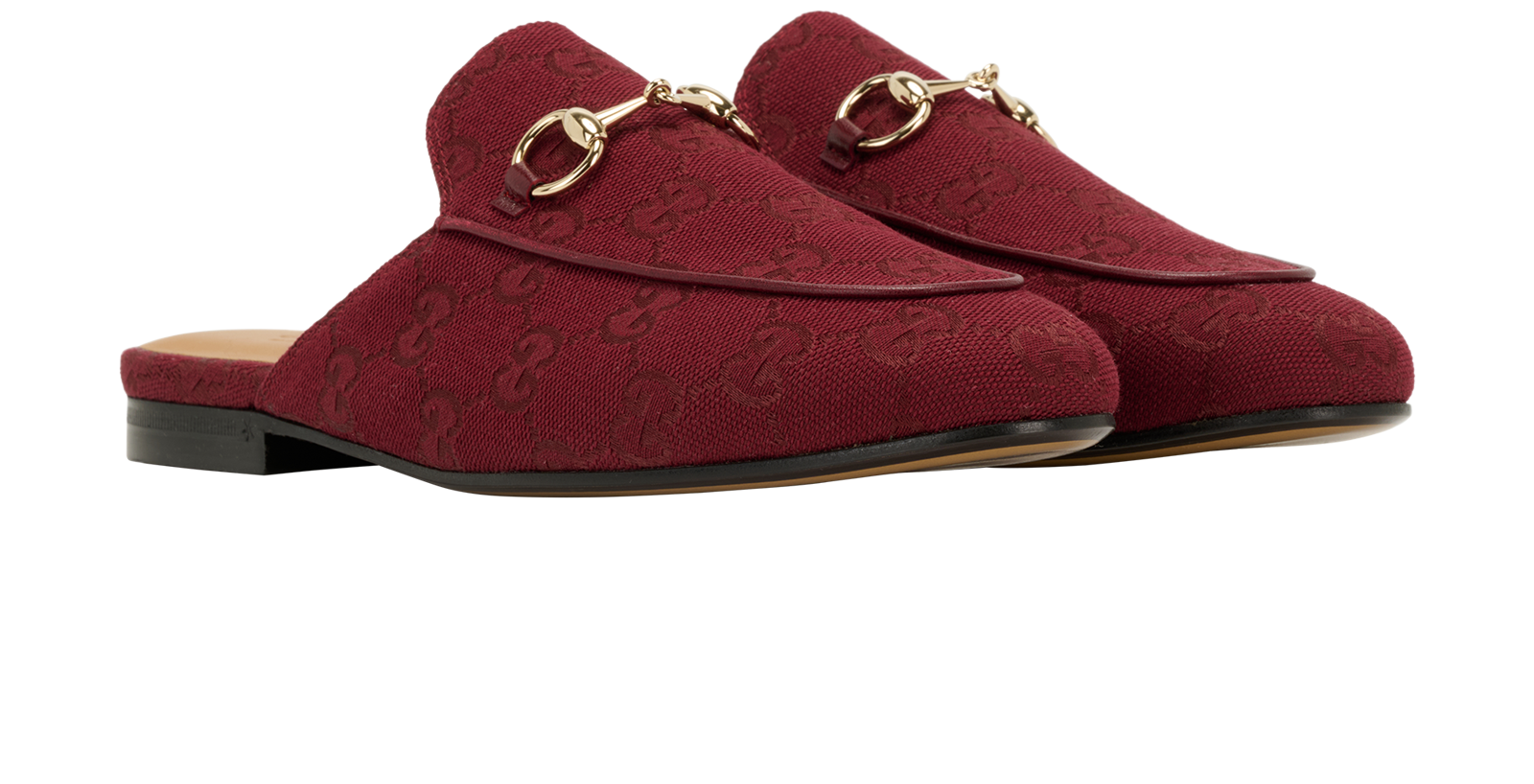 Gucci GG Princetown Mules, &pound;275, Shoes, Burgundy, Fabric/Leather, Side view