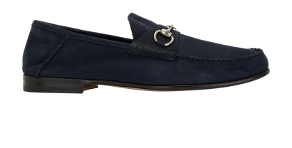 Gucci Horsebit Whipstitch Loafers, &pound;350, Shoes, Blue, Suede, Front view