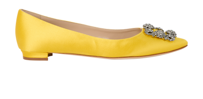 Manolo Blahnik Hangisi Embellished Ballet Flats, &pound;495, Shoes, Yellow, Satin, Front view