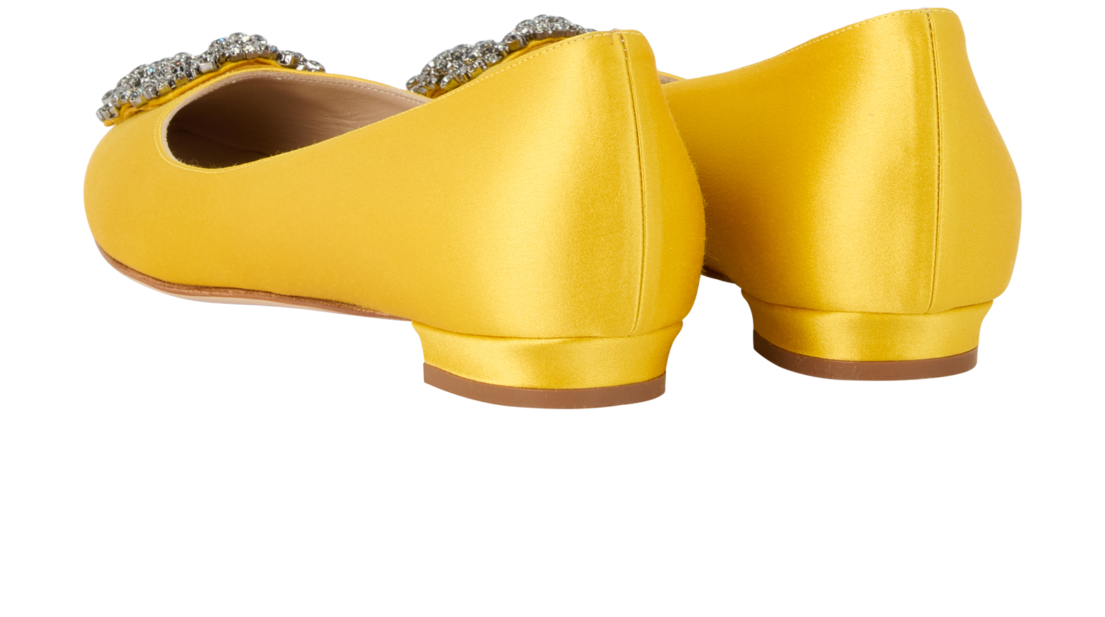 Manolo Blahnik Hangisi Embellished Ballet Flats, &pound;495, Shoes, Yellow, Satin, Back view