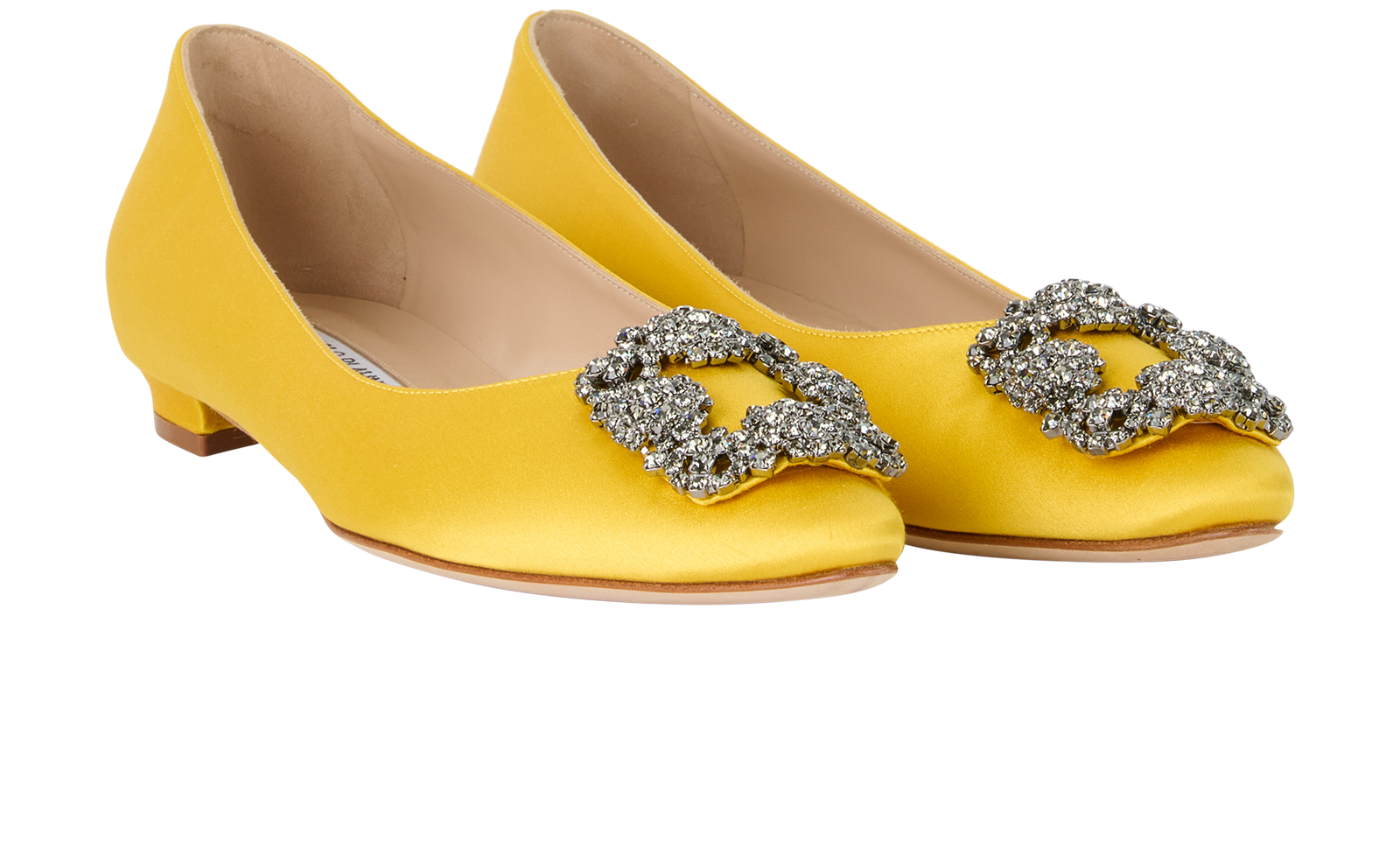 Manolo Blahnik Hangisi Embellished Ballet Flats, &pound;495, Shoes, Yellow, Satin, Side view