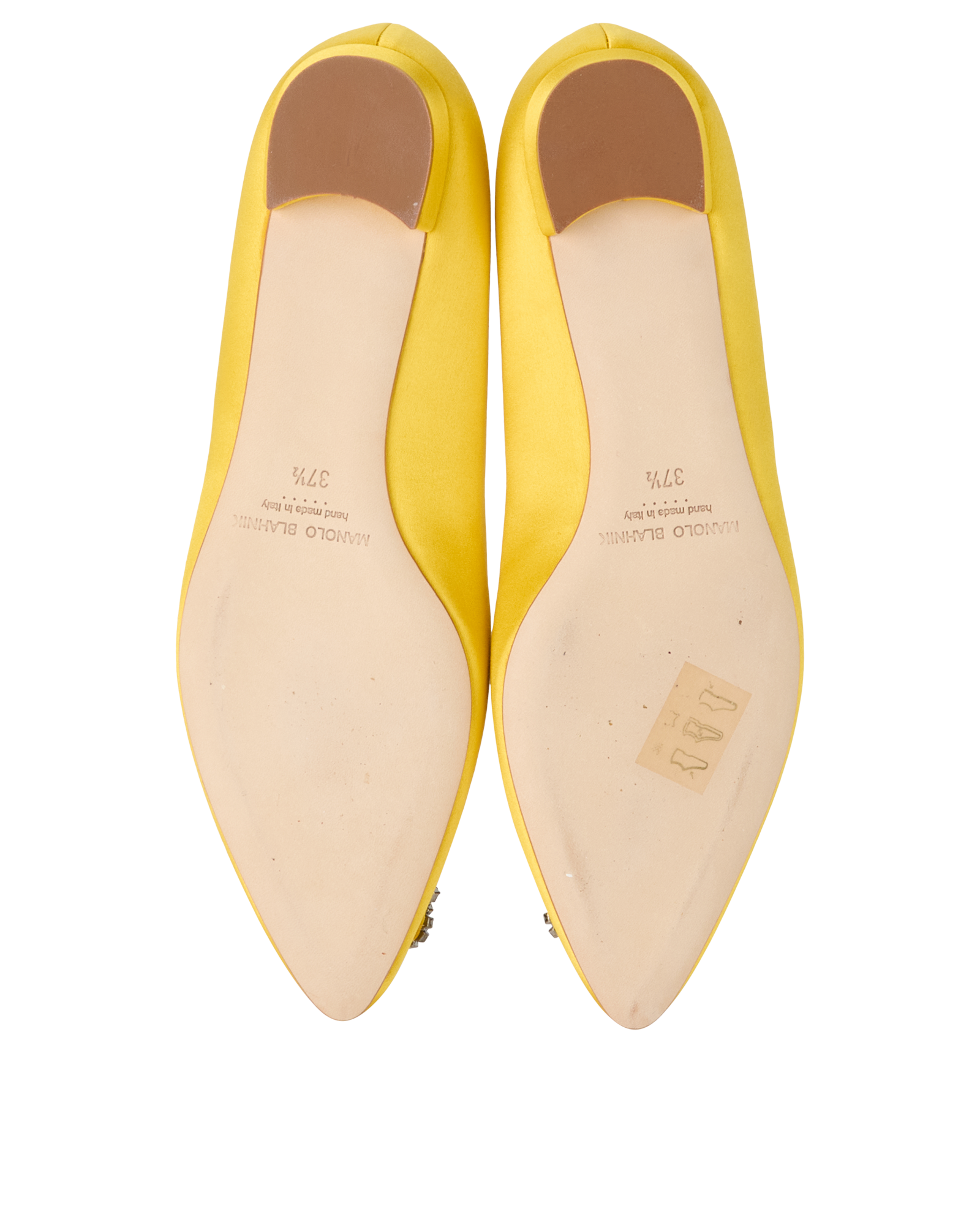 Manolo Blahnik Hangisi Embellished Ballet Flats, &pound;495, Shoes, Yellow, Satin, Top view