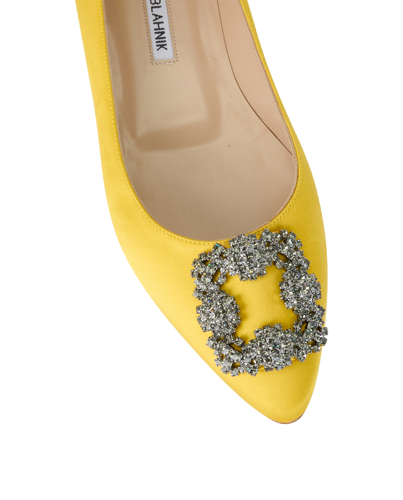 Manolo Blahnik Hangisi Embellished Ballet Flats, &pound;495, Shoes, Yellow, Satin, Other view