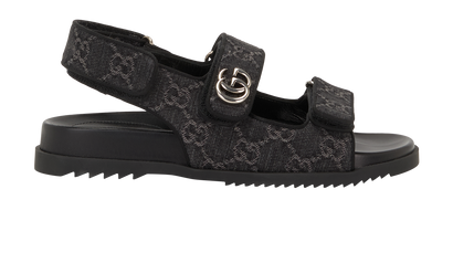 Gucci GG Double Strap Sandals, &pound;395, Shoes, Black, Canvas, Front view