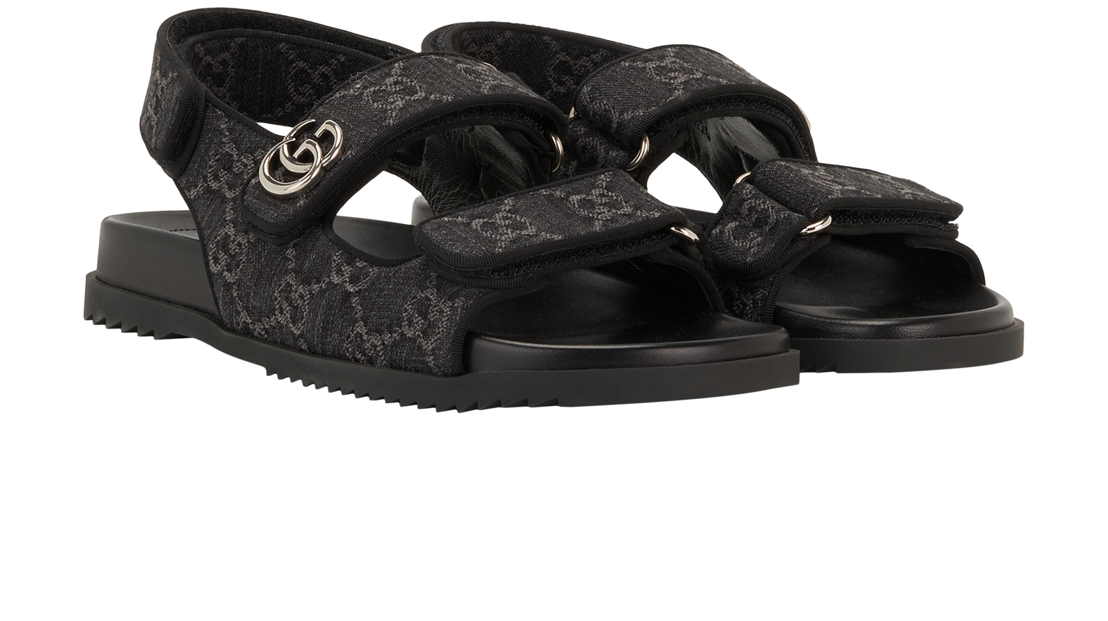 Gucci GG Double Strap Sandals, &pound;395, Shoes, Black, Canvas, Side view